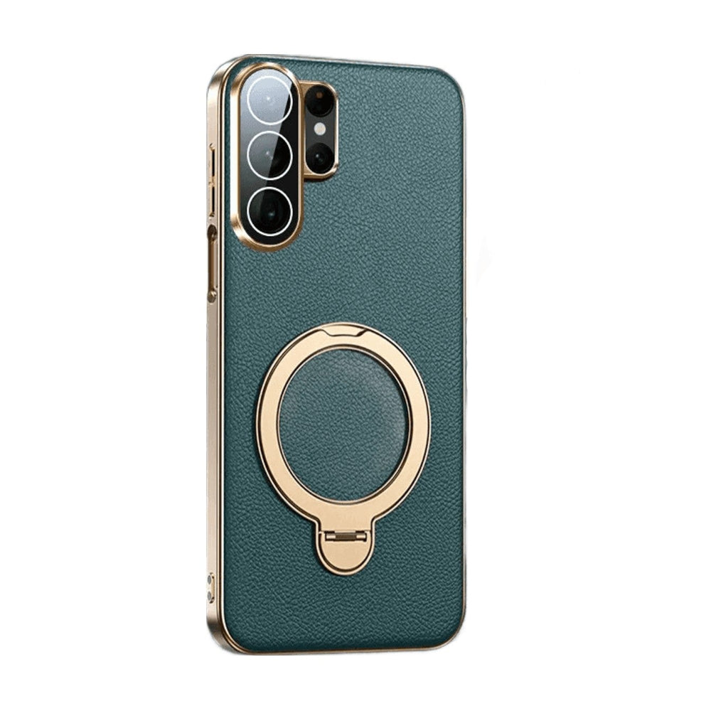 Leather Case with 360° Rotating Magnetic Ring Stand for Samsung Galaxy S23 Ultra