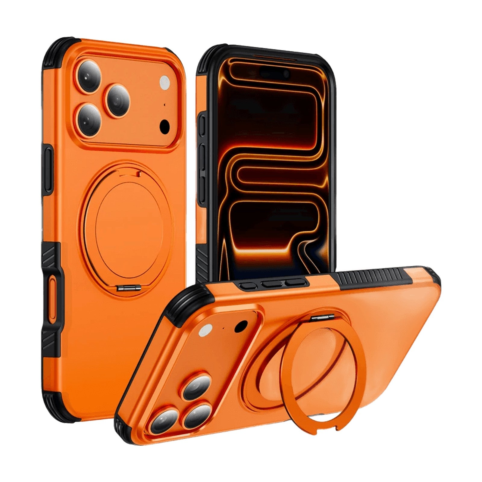 Shockproof Dual-Layer MagSafe Case with 360° Rotating Ring Stand for iPhone 18 Series