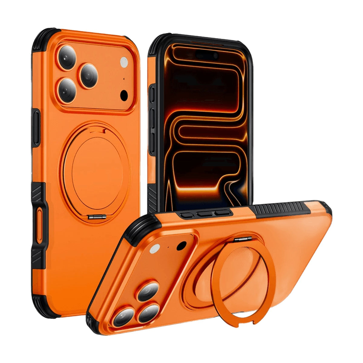 Shockproof Dual-Layer MagSafe Case with 360° Rotating Ring Stand for iPhone 18 Series