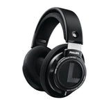 Black Philips headphones on a white background