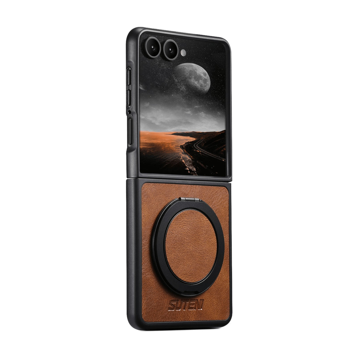 Textured Leather Magnetic Case with Rotating Ring for Samsung Galaxy Z Flip 8
