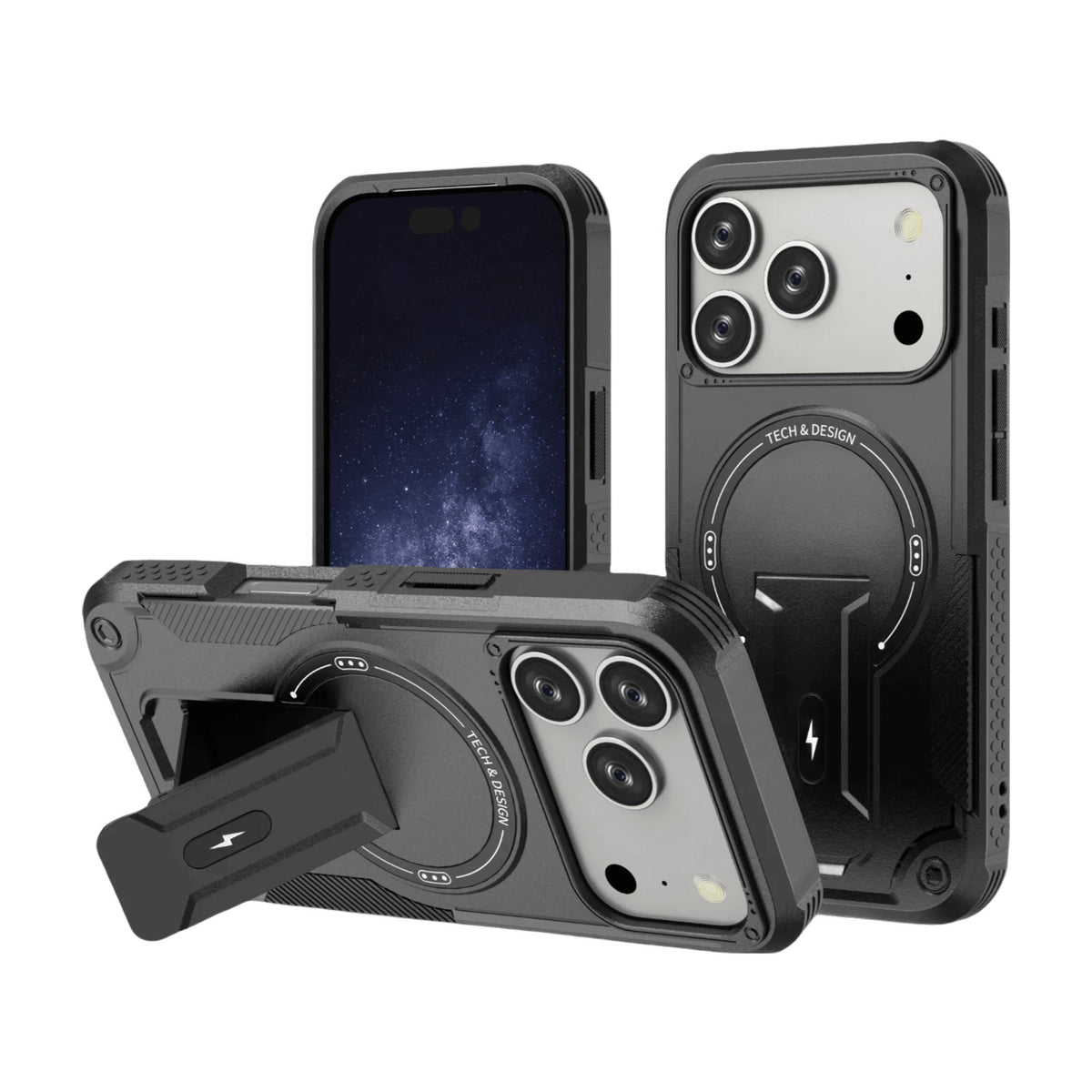 Dual-Layer Armor Kickstand Case with Textured Grip for iPhone 18 Series