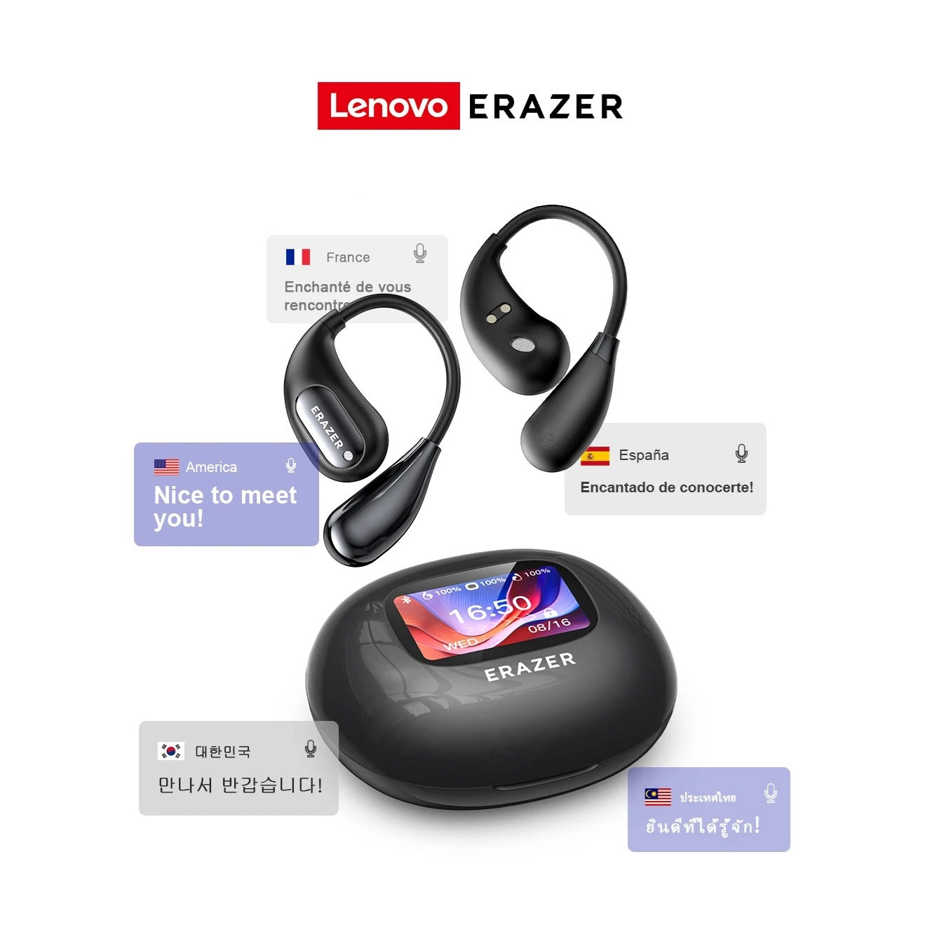 Lenovo Erazer XP7 AI Translation Bluetooth 5.4 Earphones with Color Touch Screen