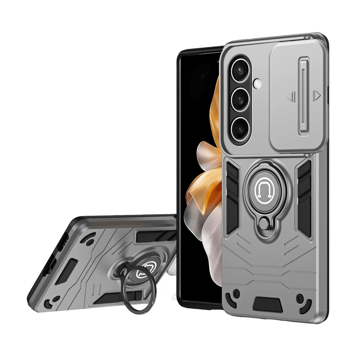Sliding Camera Shield Case with 360° Rotating Ring Stand for Samsung Galaxy S24 Series