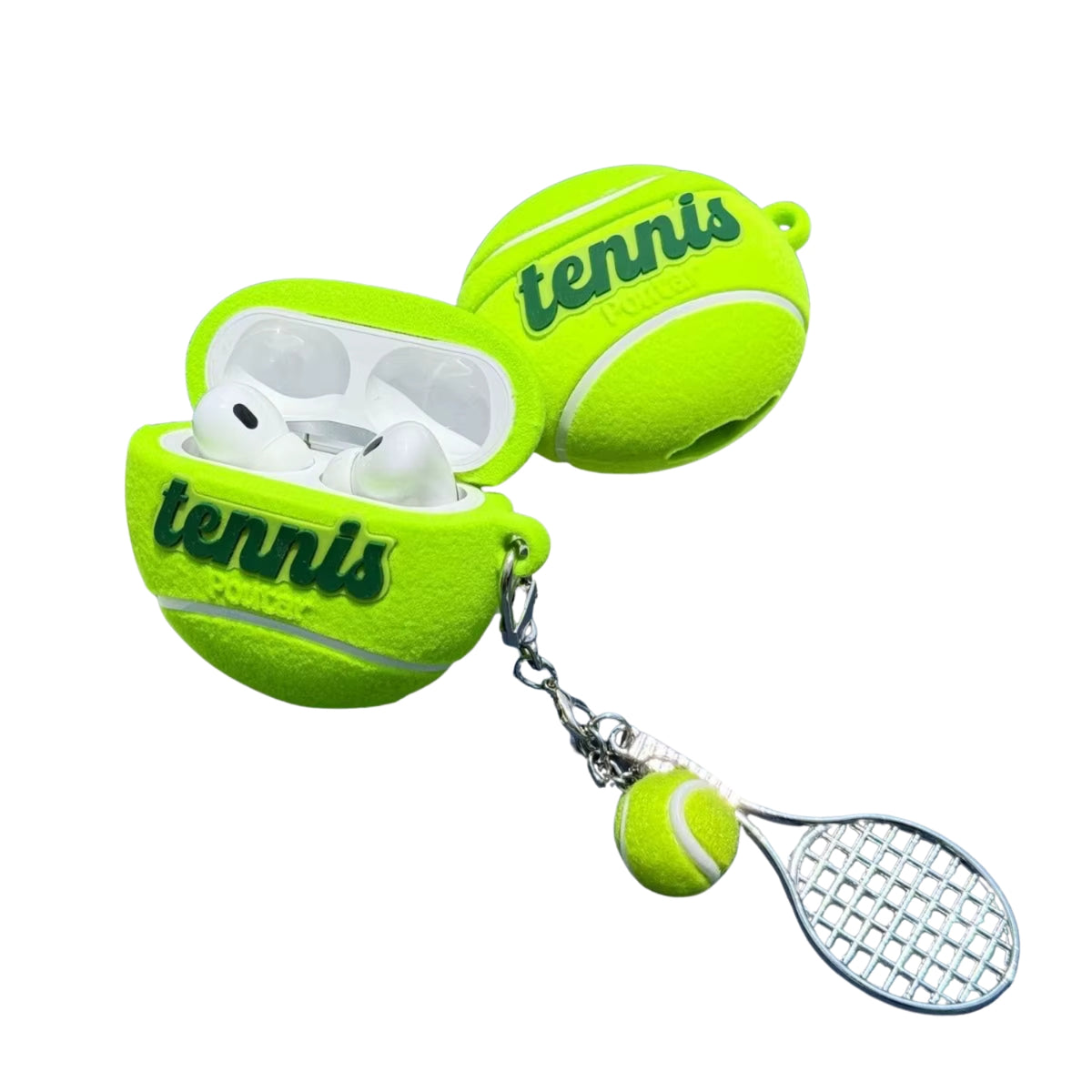 Flocked Tennis Ball Protective Case with Carabiner Keychain for AirPods Pro 2