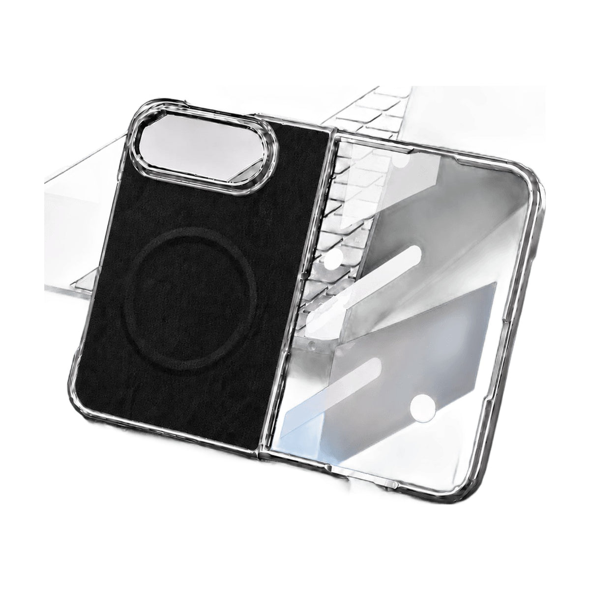 Stone-Textured Foldable MagSafe Case with Ring Stand for iPhone Duo