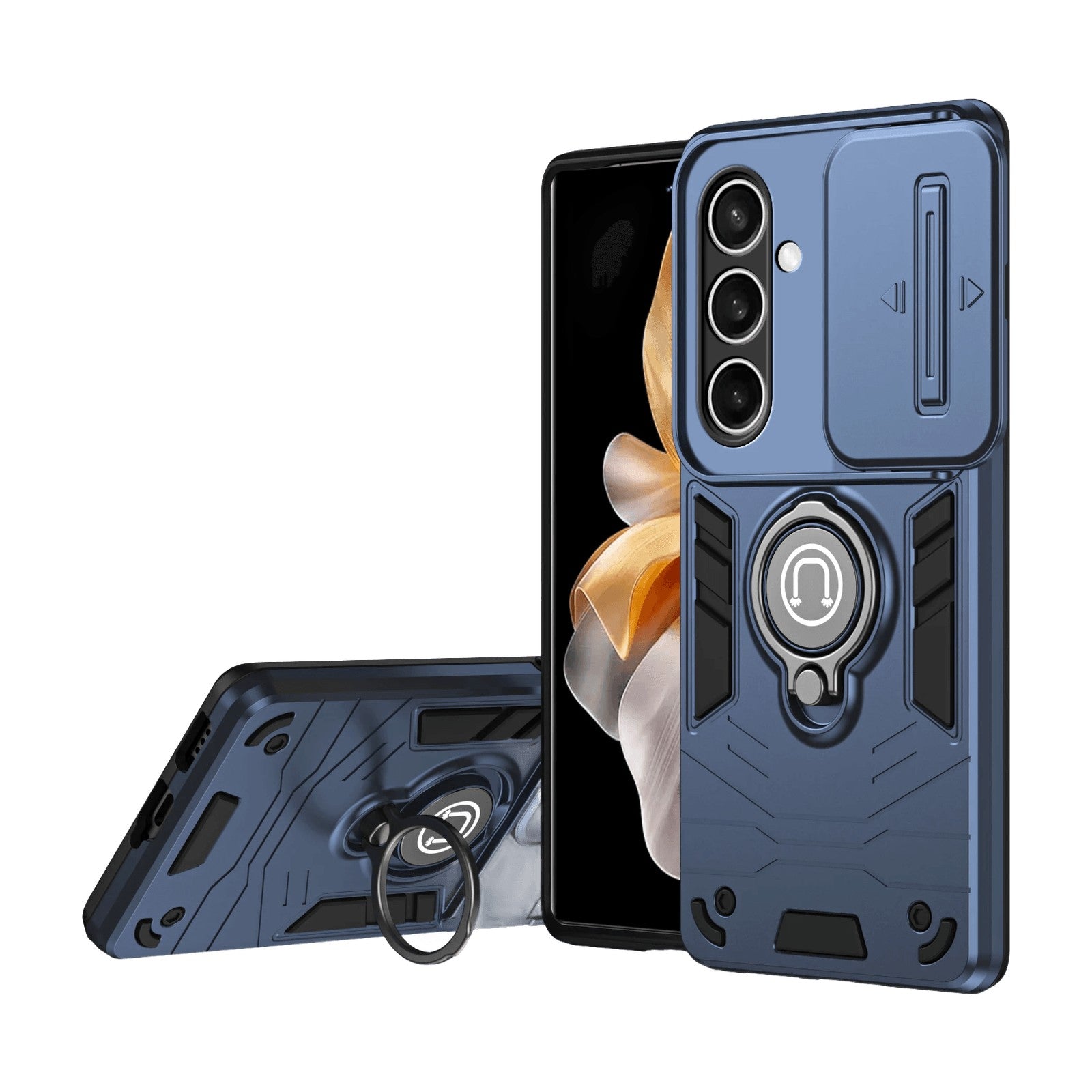 Sliding Camera Shield Case with 360° Rotating Ring Stand for Samsung Galaxy S24 Series