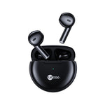Black wireless earbuds with charging case on a white background, featuring the Lecoo brand.