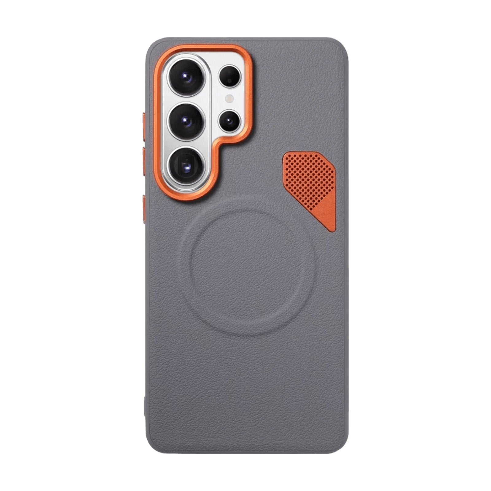 Textured Leather Magnetic Bumper Case with Wireless Charging Ring for Samsung Galaxy S26 Series