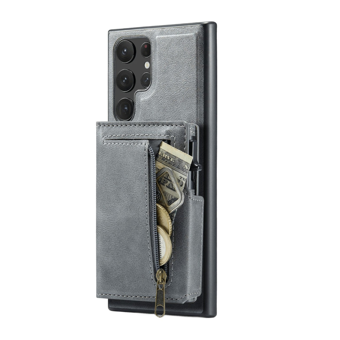 Textured Leather Detachable Zipper Card Wallet Case with Built-In Kickstand for Samsung Galaxy S25 Series