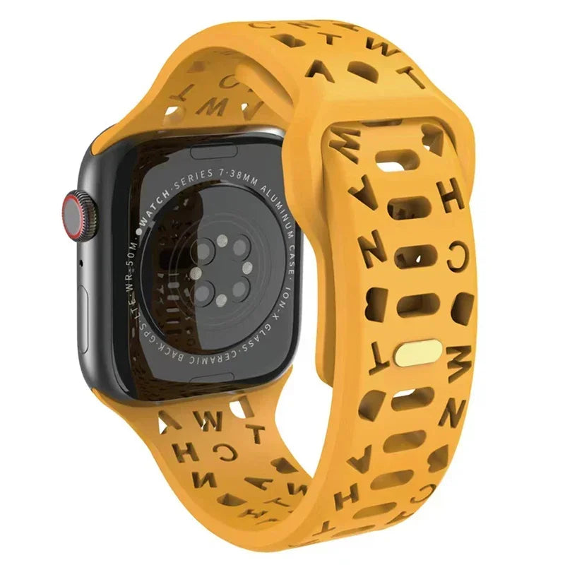3D engraved silicone sport rubber strap for Apple Watch, lightweight and durable for active use.