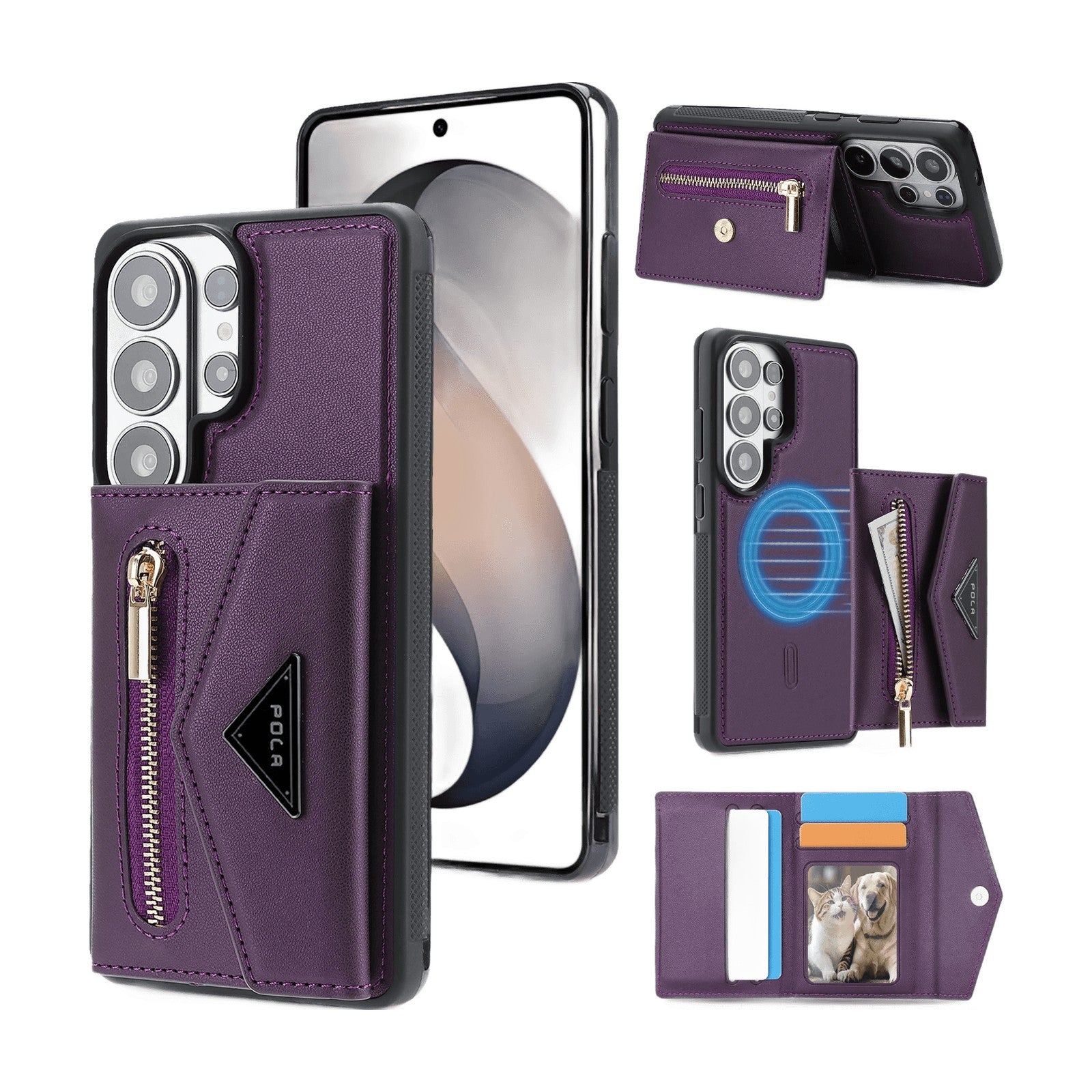 Detachable Magnetic Card Wallet Case with Shockproof Bumper for Samsung Galaxy S23 Ultra