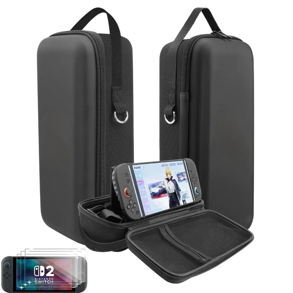 Shockproof Hard Shell Carrying Bag with 3 Tempered Glass Screen Protectors for Nintendo Switch 2