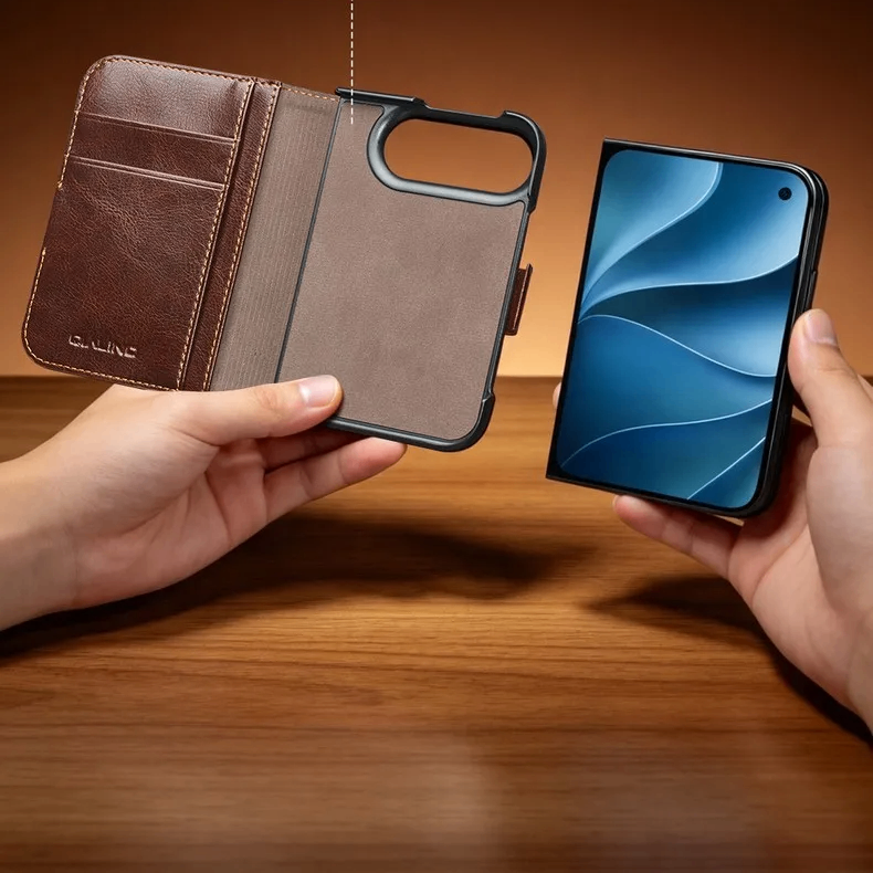 Leather Magnetic Flip Case with Built-In Kickstand for iPhone Duo