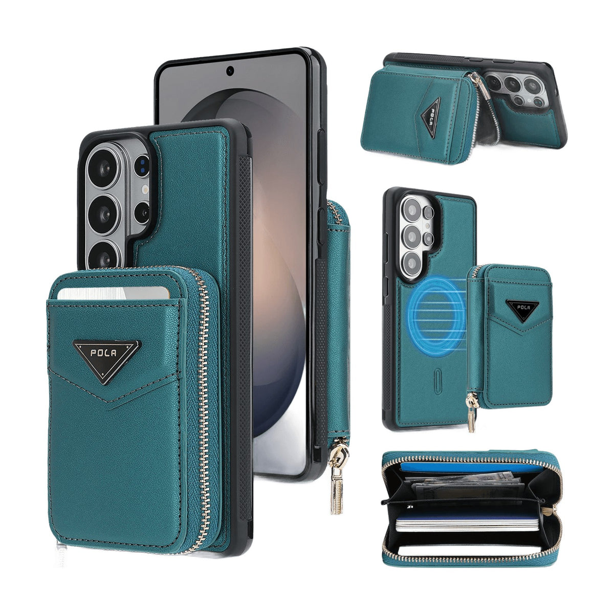 Leather Shockproof Case with Detachable Magnetic Card Wallet and Kickstand for Samsung Galaxy S23 Ultra