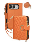 Leather Diamond-Quilted Crossbody Wallet Case with Detachable Long Lanyard Strap for iPhone Duo