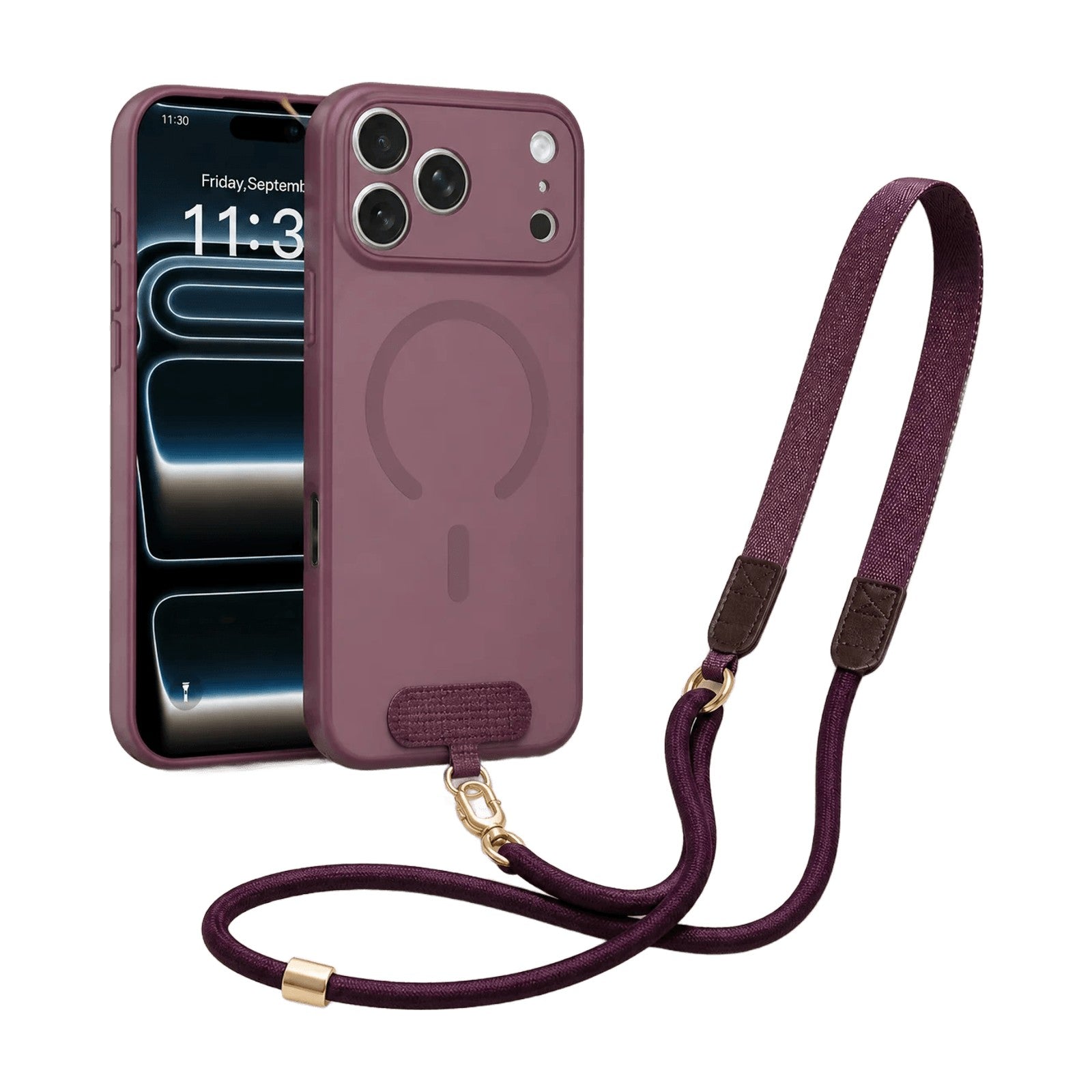Silicone Lanyard Case with Leather Shoulder Pads and MagSafe for iPhone 18 Series
