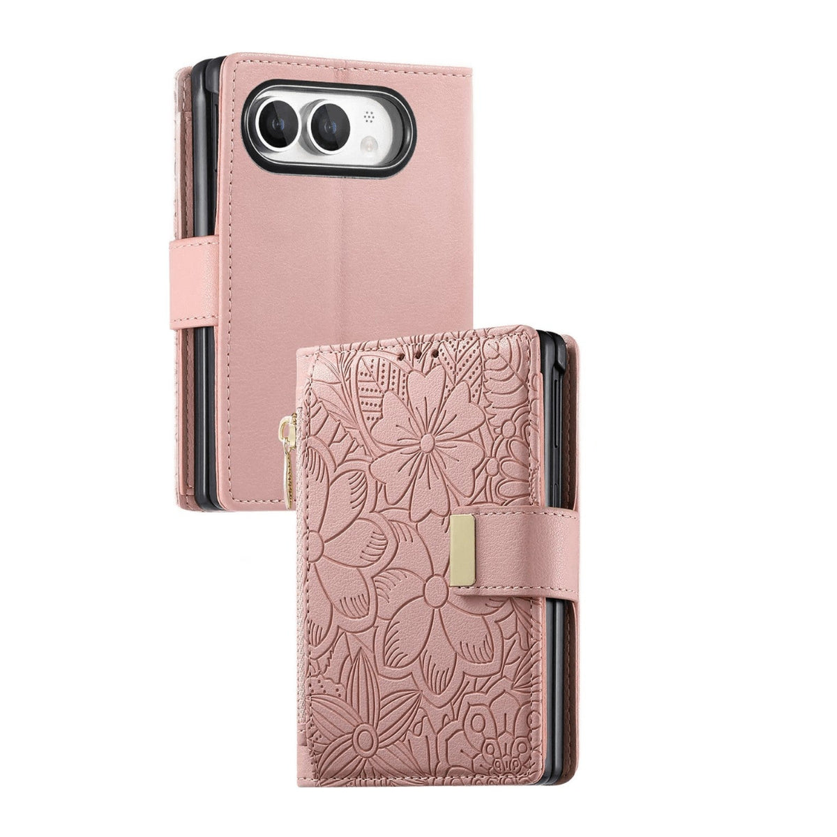 Embossed Leather Wallet Flip Case with Adjustable Stand for iPhone Duo