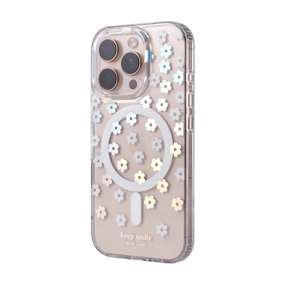 Transparent Floral MagSafe Case with Integrated Wireless Charging Ring for iPhone 15 Series