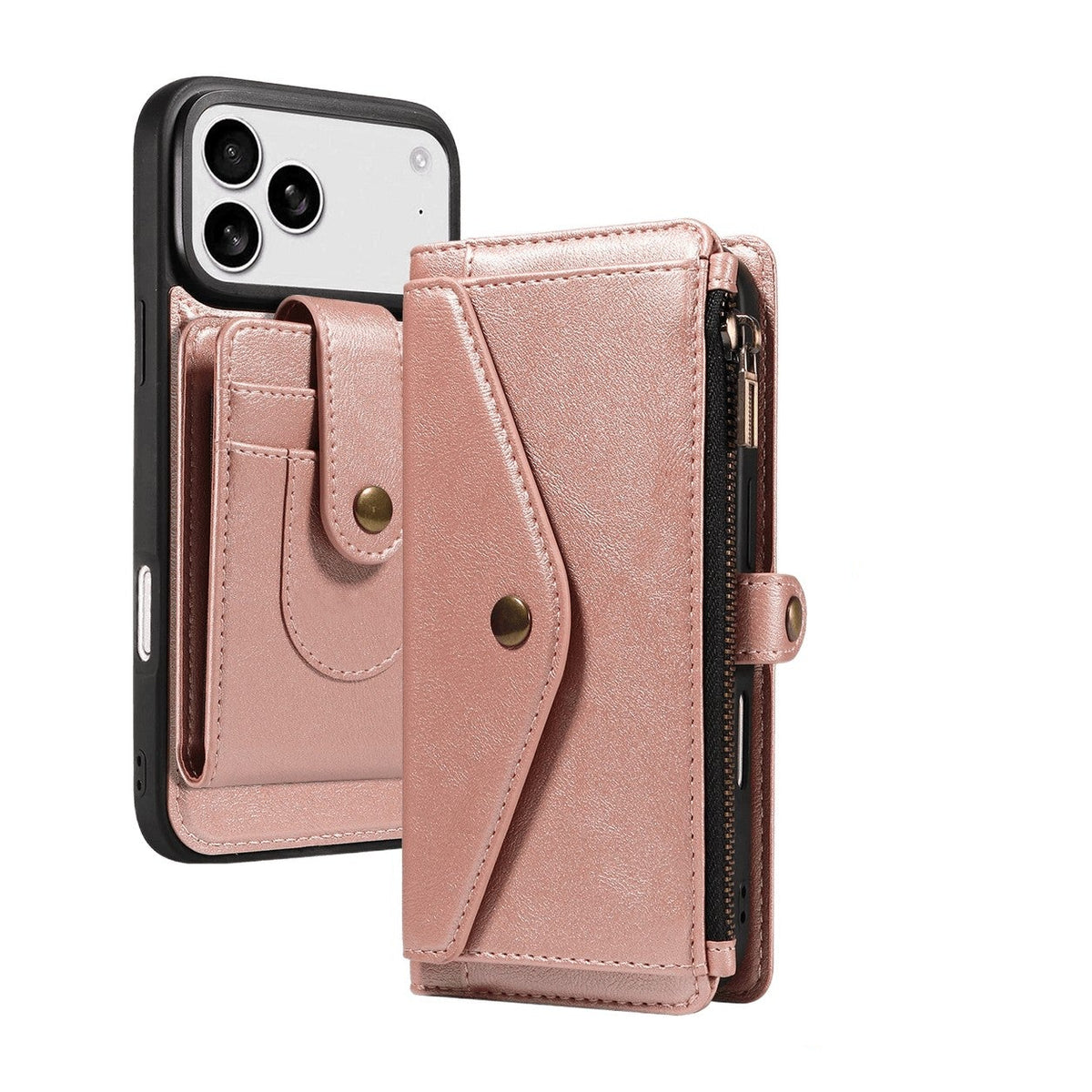 Textured Leather Detachable Wallet Case with Crossbody Strap for iPhone 18 Series