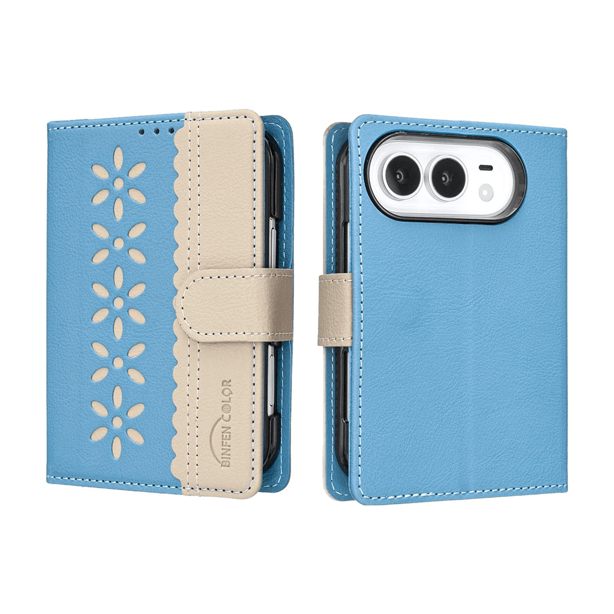 Premium Synthetic Leather Flip Wallet Case with RFID Blocking for iPhone Duo