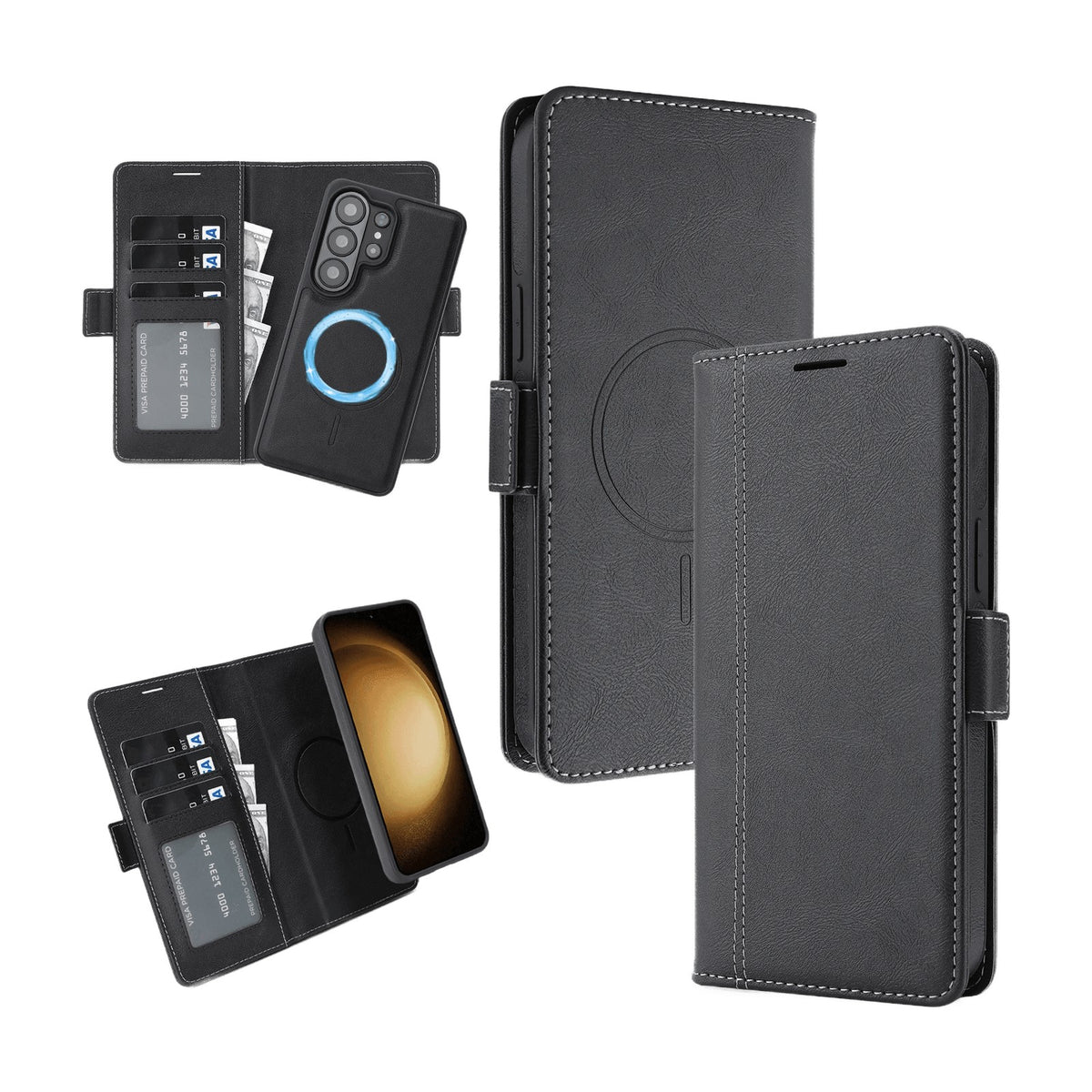 PU Leather Detachable 2-In-1 Flip Wallet Case with Magnetic Alignment Ring for Samsung Galaxy S26 Series