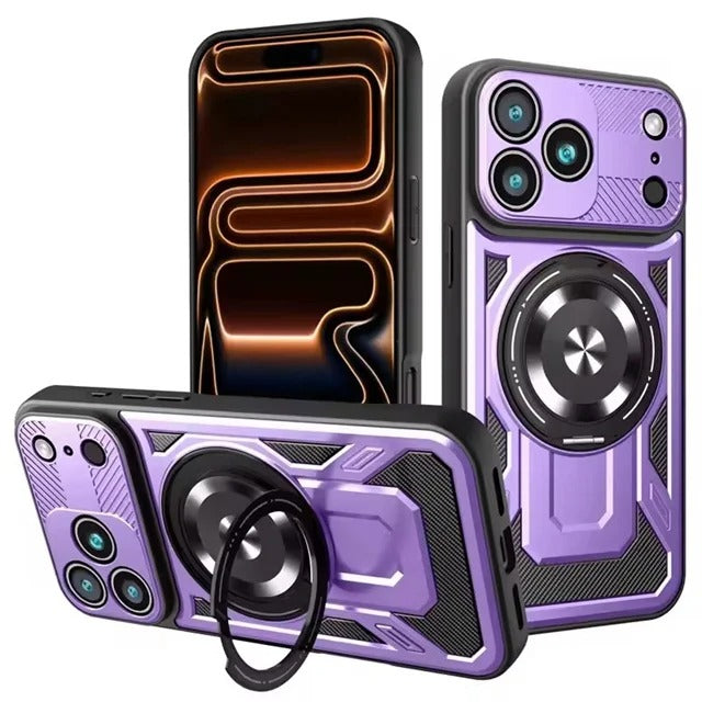 Sliding Camera Cover MagSafe Case with 360° Ring Stand for iPhone 18 Series