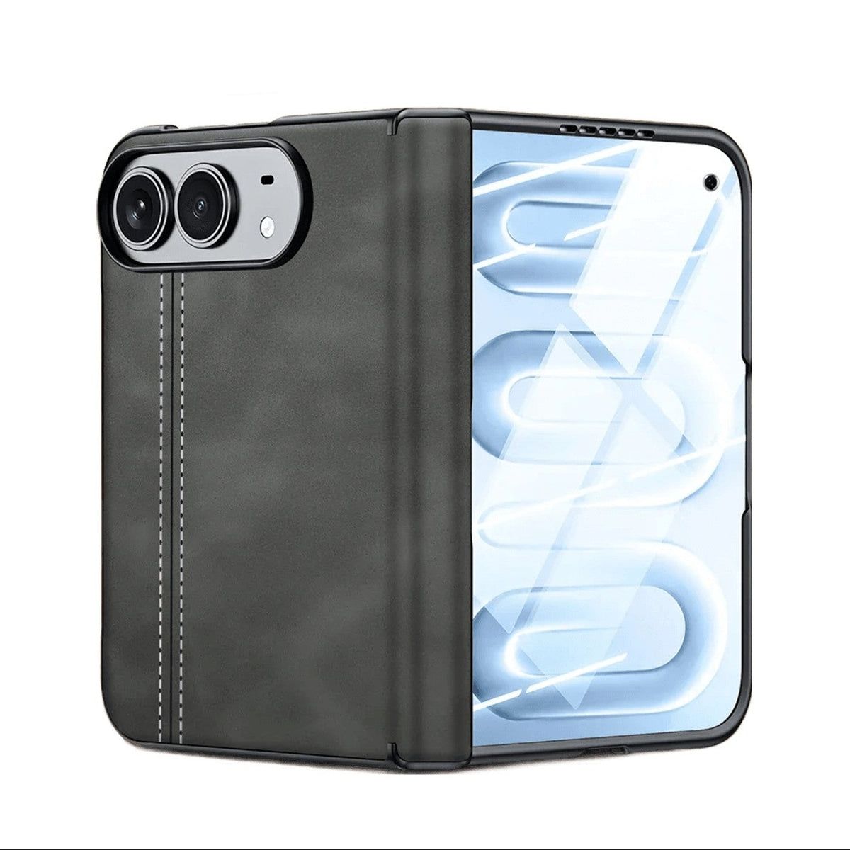 Microfiber Leather Fold Case with Integrated Tempered Glass Screen Protection for iPhone Duo