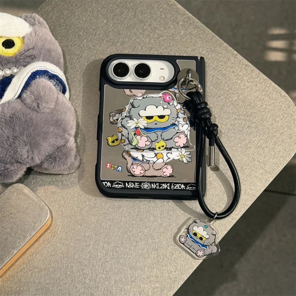 Cartoon Cat Case for iPhone Duo with Optional Lanyard and Grip Stand