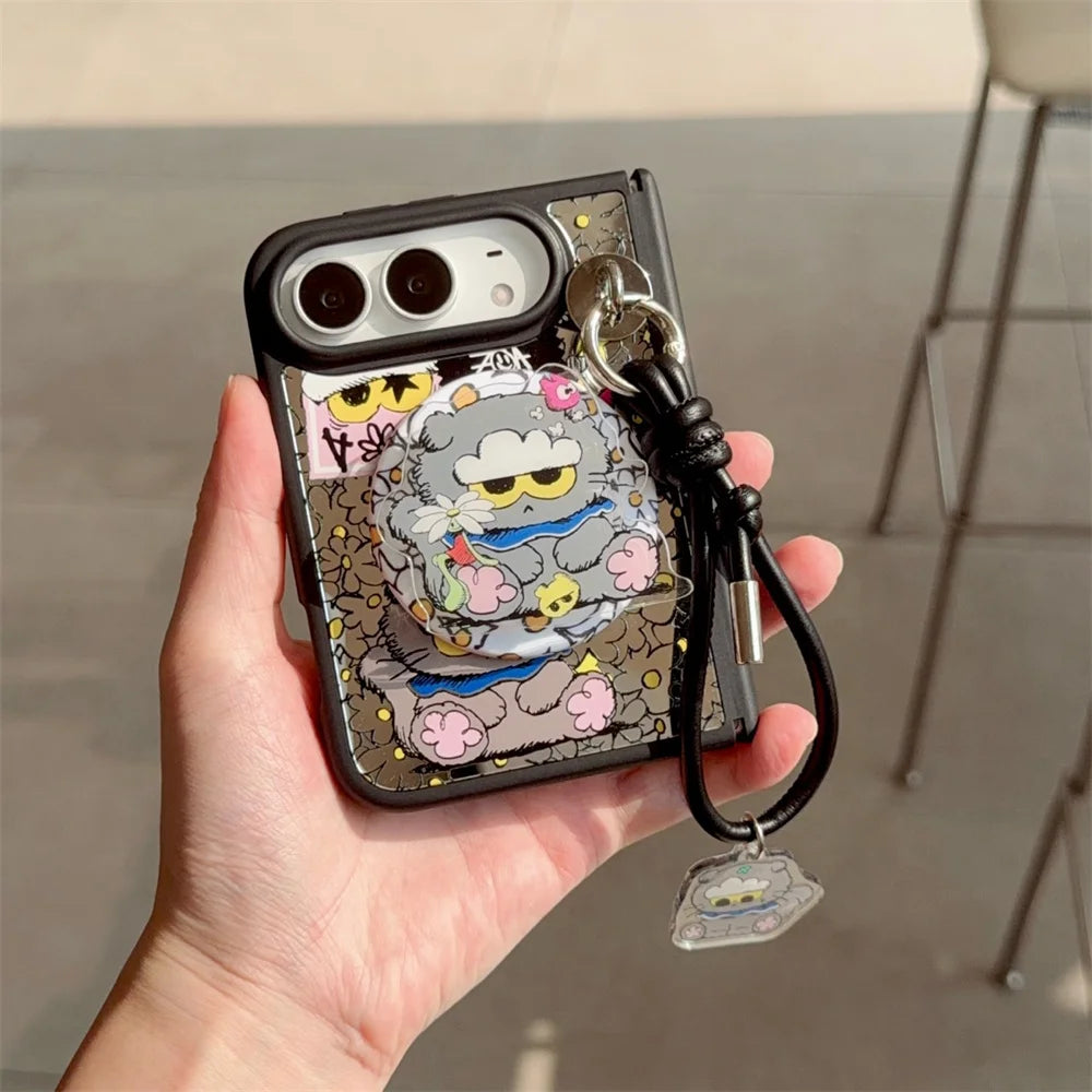 Cartoon Cat Case for iPhone Duo with Optional Lanyard and Grip Stand