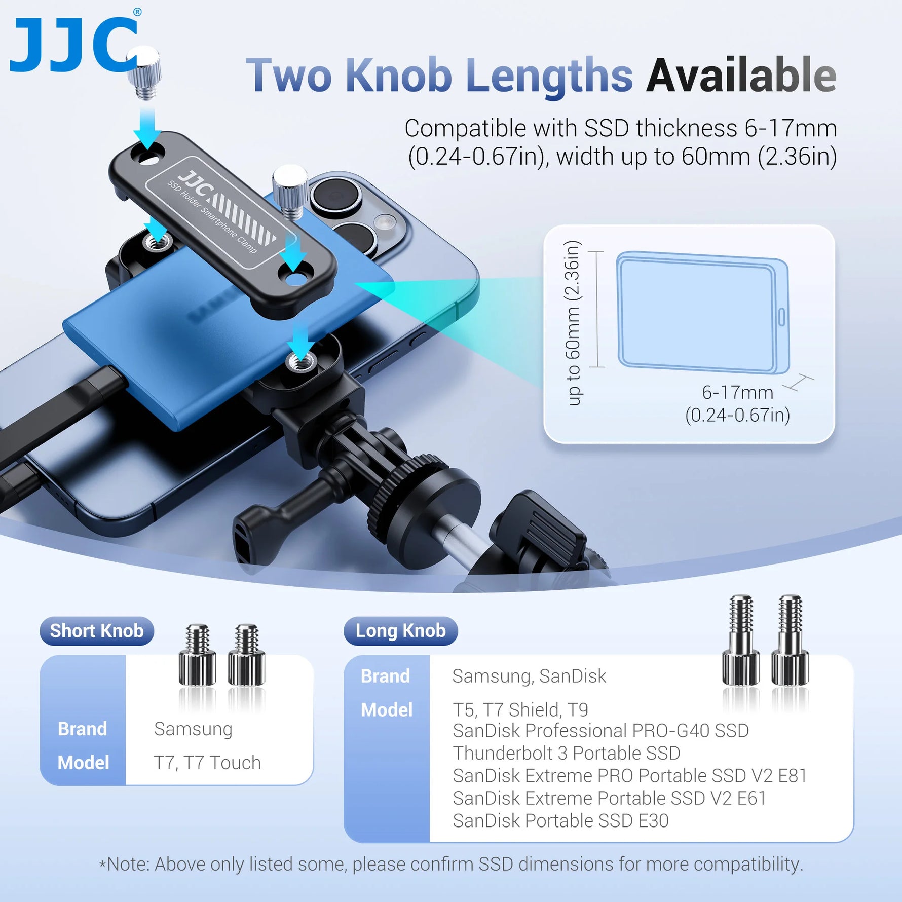 JJC 2-in-1 Smartphone Clamp & Portable SSD Holder – Versatile & Compact