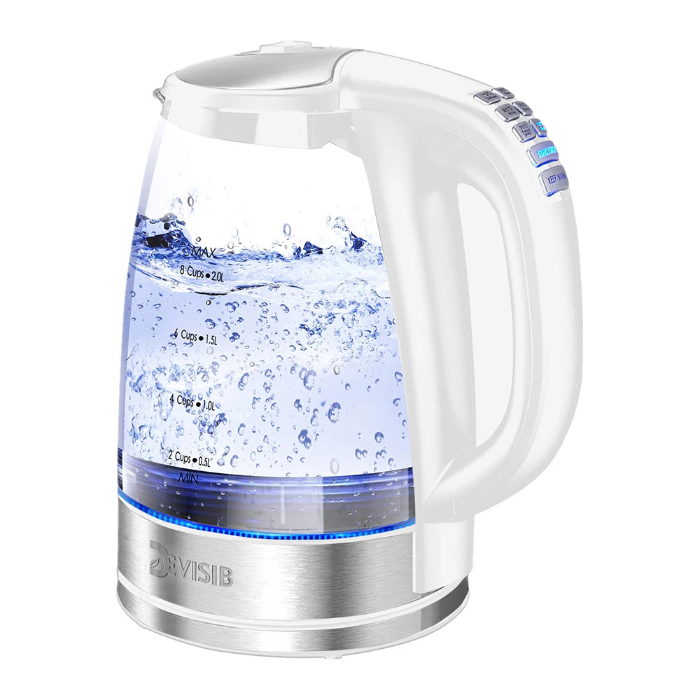 DEVISIB 2L electric kettle with blue LED light and variable temperature control