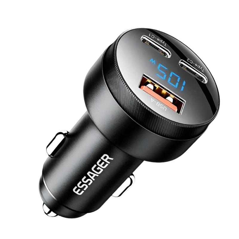 Essager 105W Car Charger with Digital Display – Efficient & Safe Charging