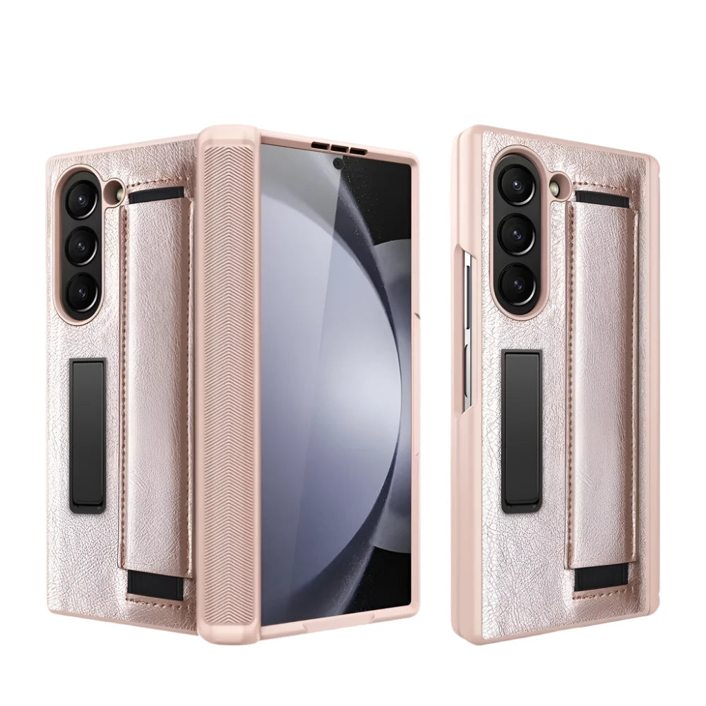 Full Coverage Hinge Protective Leather Case with Kickstand and Wristband for Samsung Galaxy Z Fold 5