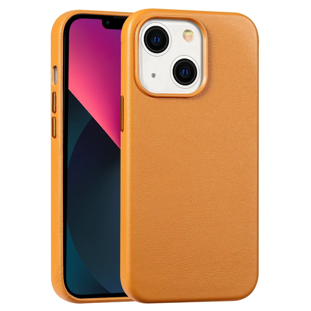 Luxury Genuine Leather 360 Full Protective Armor Shell Phone Case for iPhone 13 Series