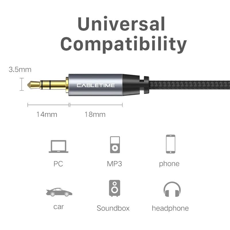 CABLETIME Braided Nylon 3.5mm Male Audio Cable