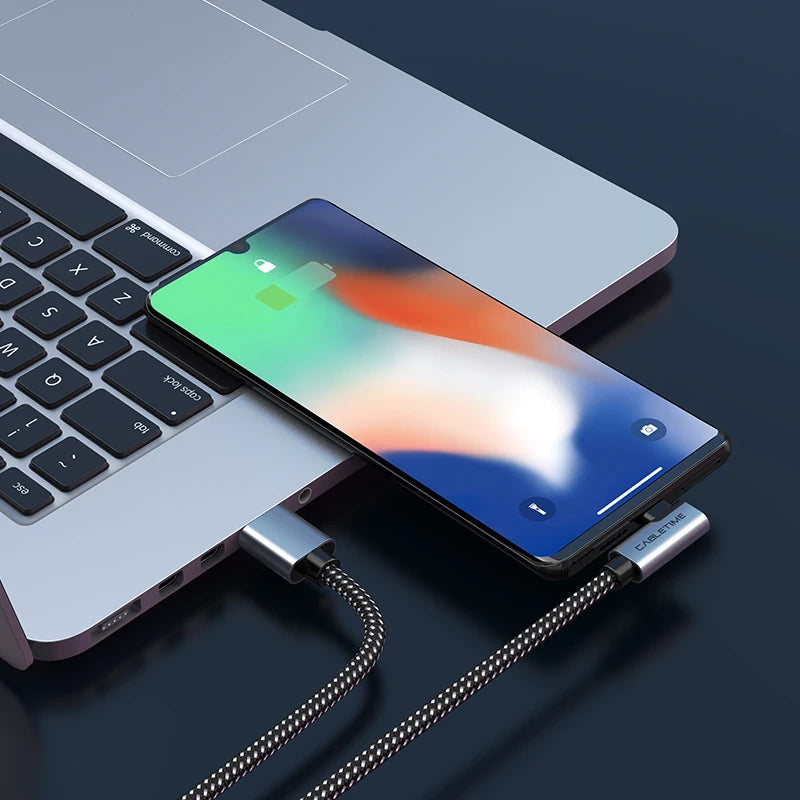 CABLETIME 90-Degree USB Type-C Nylon Braided Cable
