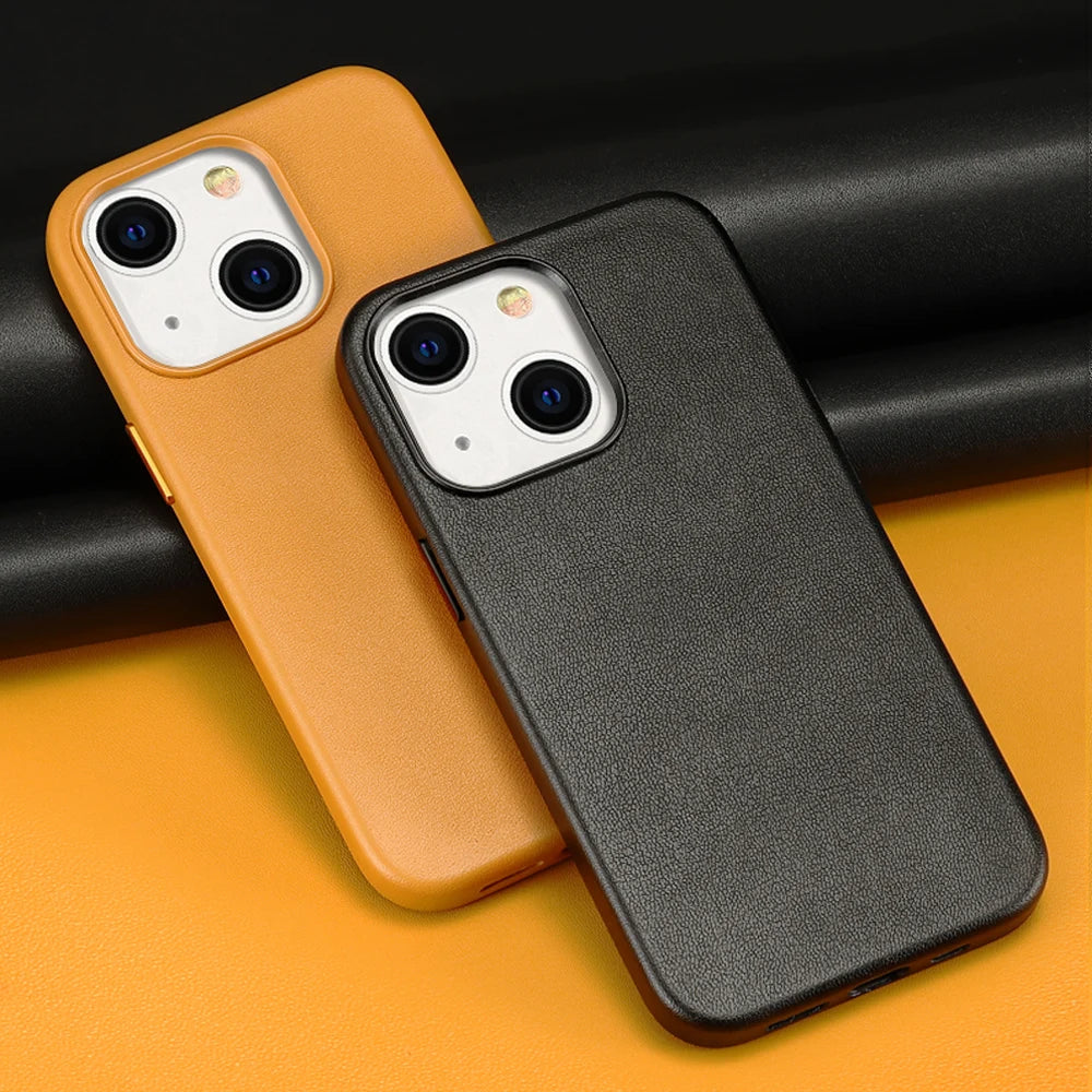 Luxury Genuine Leather 360 Full Protective Armor Shell Phone Case for iPhone 13 Series