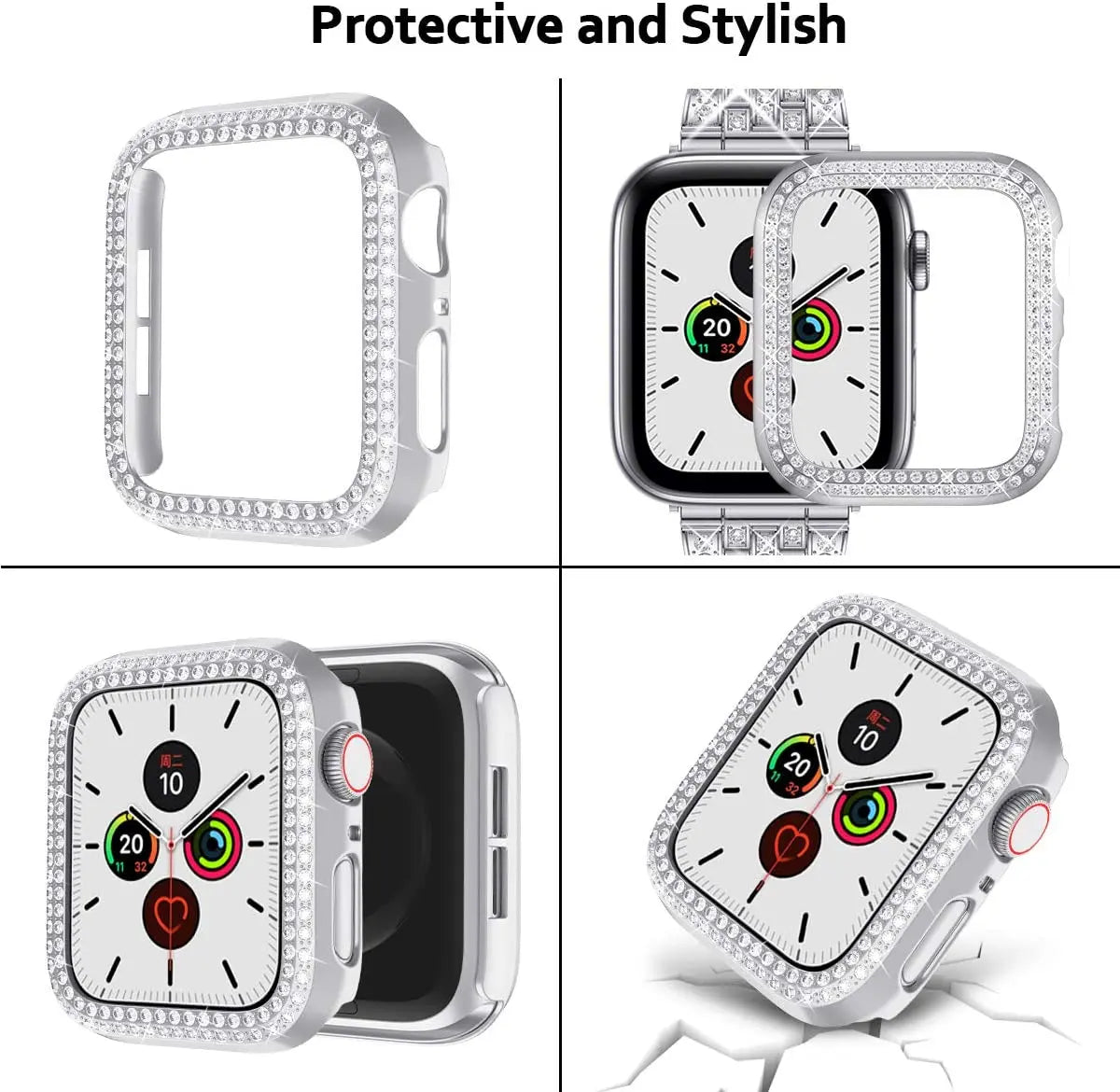 Diamond Stainless Steel Bracelet + Case for Apple Watch