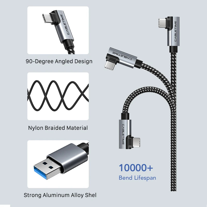 CABLETIME 90-Degree USB Type-C Nylon Braided Cable
