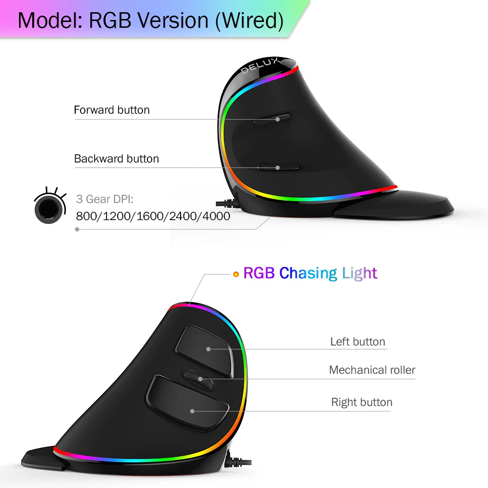 Delux M618 PLUS Ergonomic Vertical Gaming Mouse