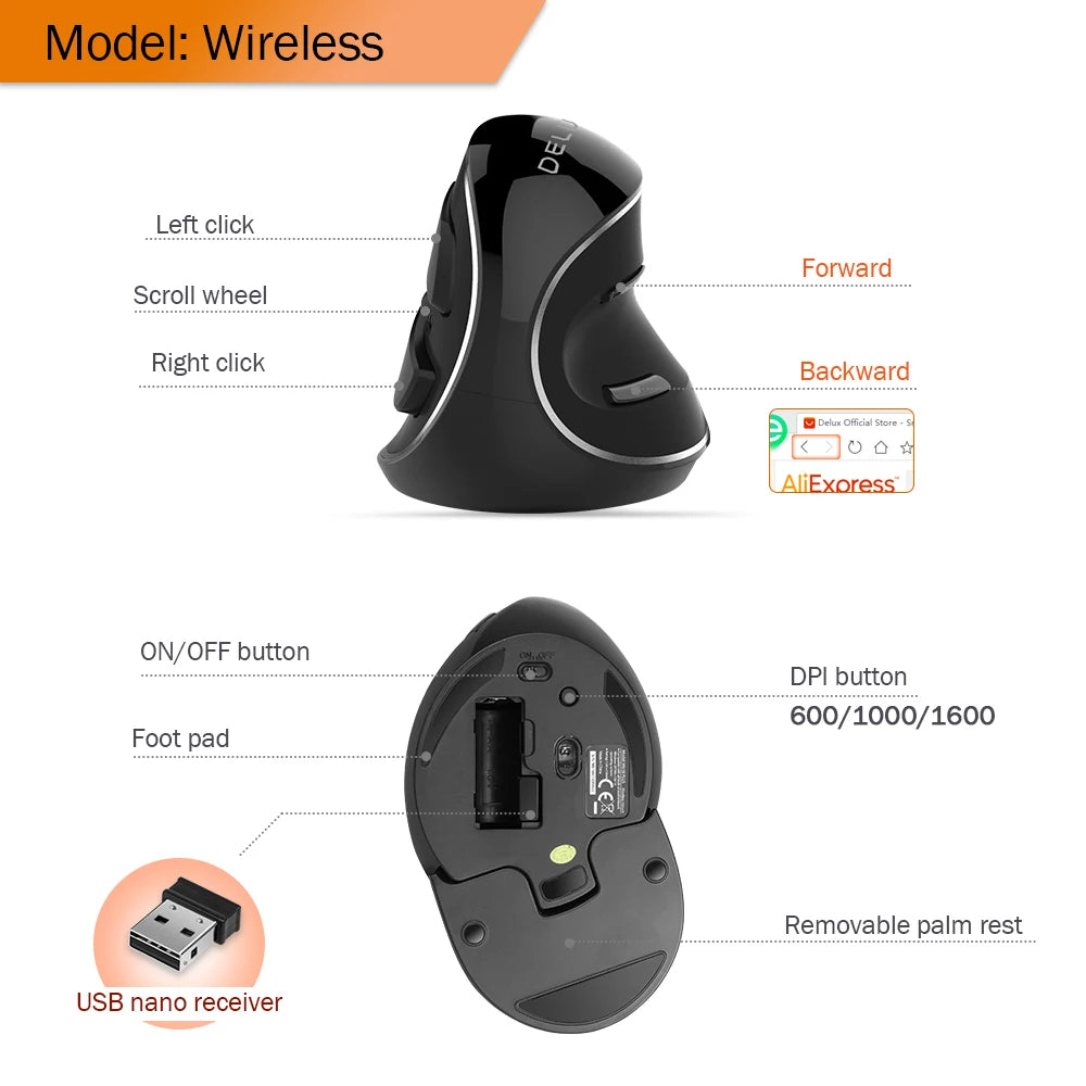 Delux M618 PLUS Ergonomic Vertical Gaming Mouse