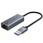 USB to Ethernet adapter with metal shell on a white background