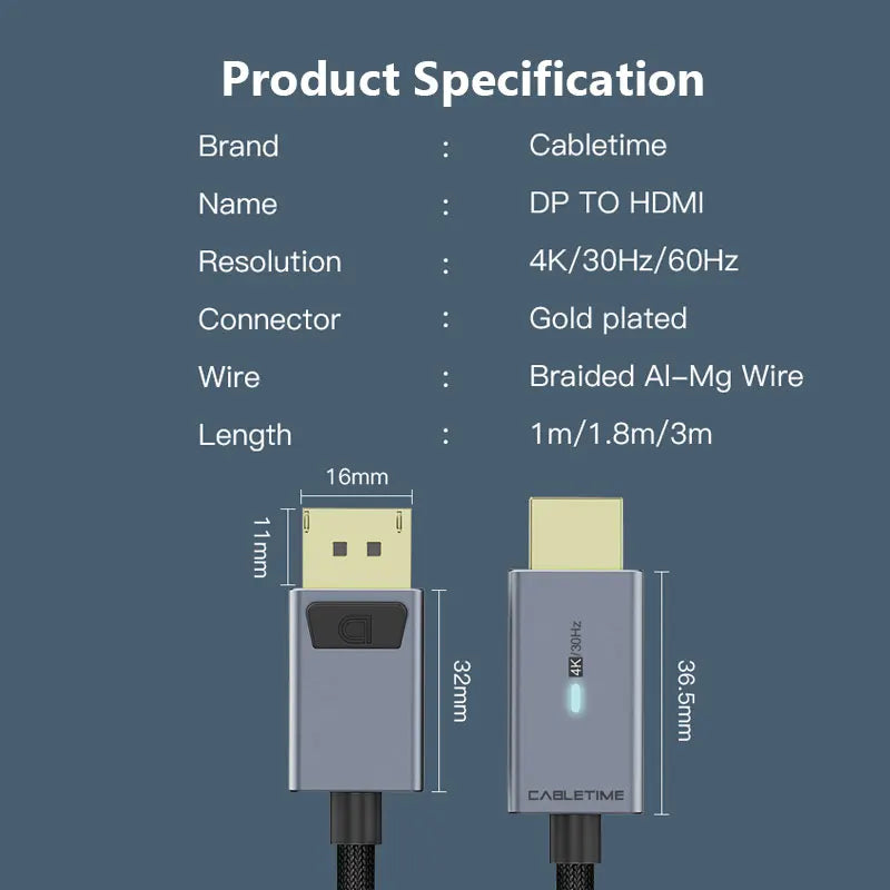 CABLETIME DisplayPort to HDMI Cable