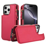Leather Lanyard Wrist Strap Wallet Case with Card Holder and Cash Slot for iPhone 16 Series.