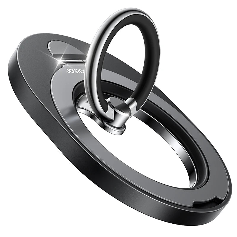 MagSafe ring phone holder with kickstand, 360° rotation, foldable design, and strong magnetic grip for secure use.