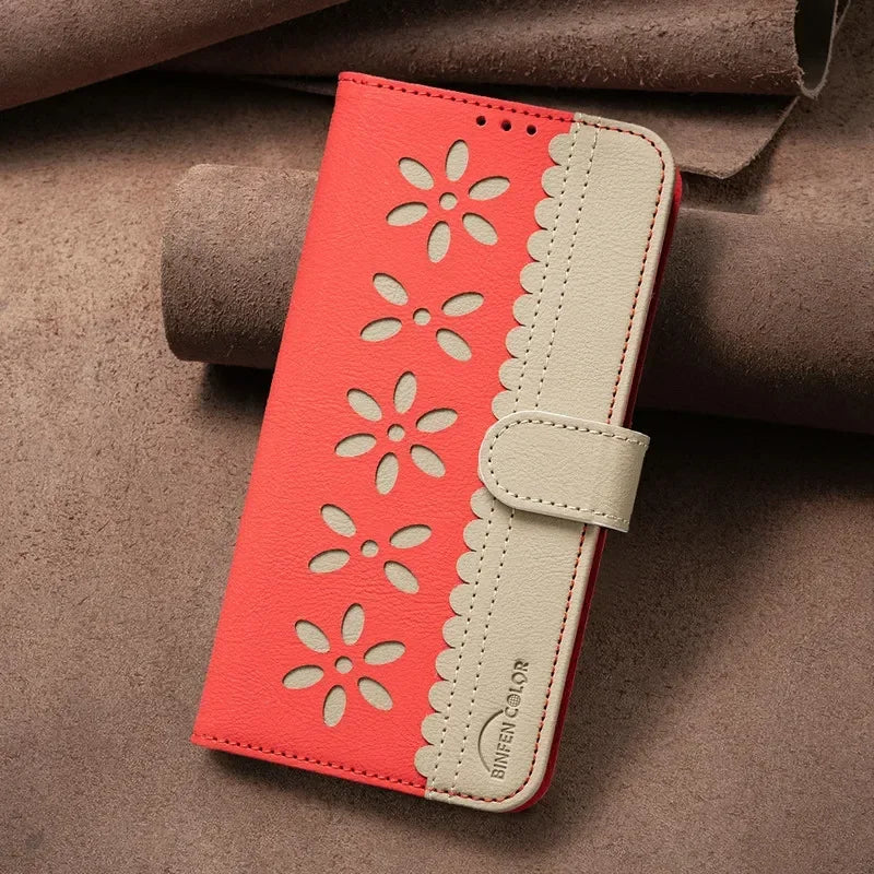 Flower Pattern Flip Leather Wallet Case for iPhone 15 Series