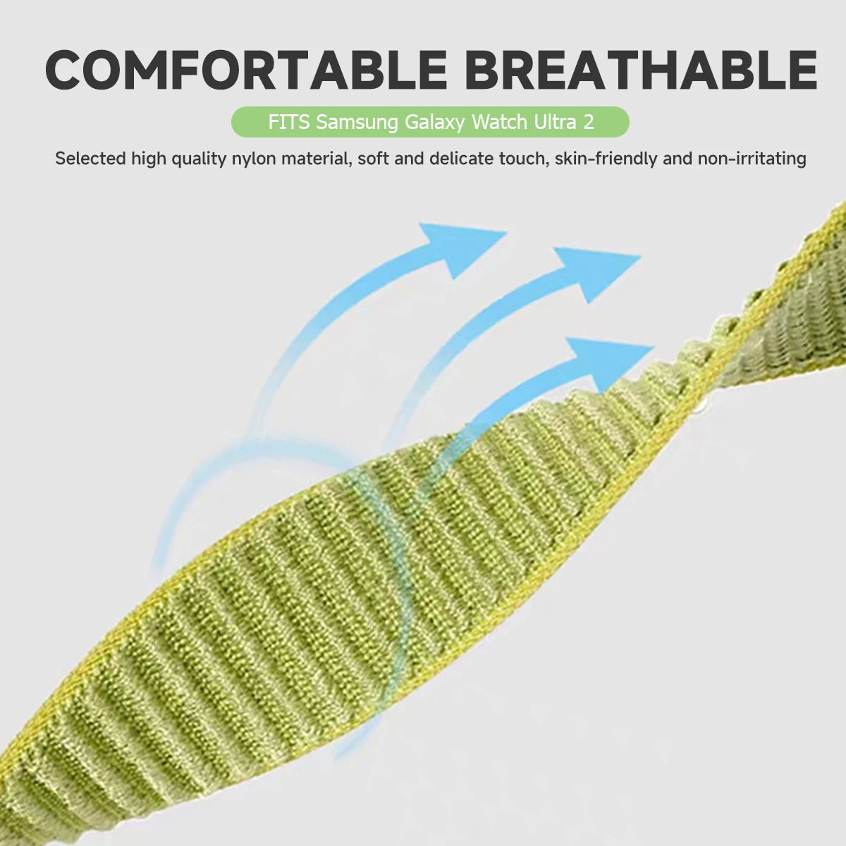 Breathable Nylon Watch Strap with Hook-and-Loop Fastener for Samsung Galaxy Watch Ultra 2