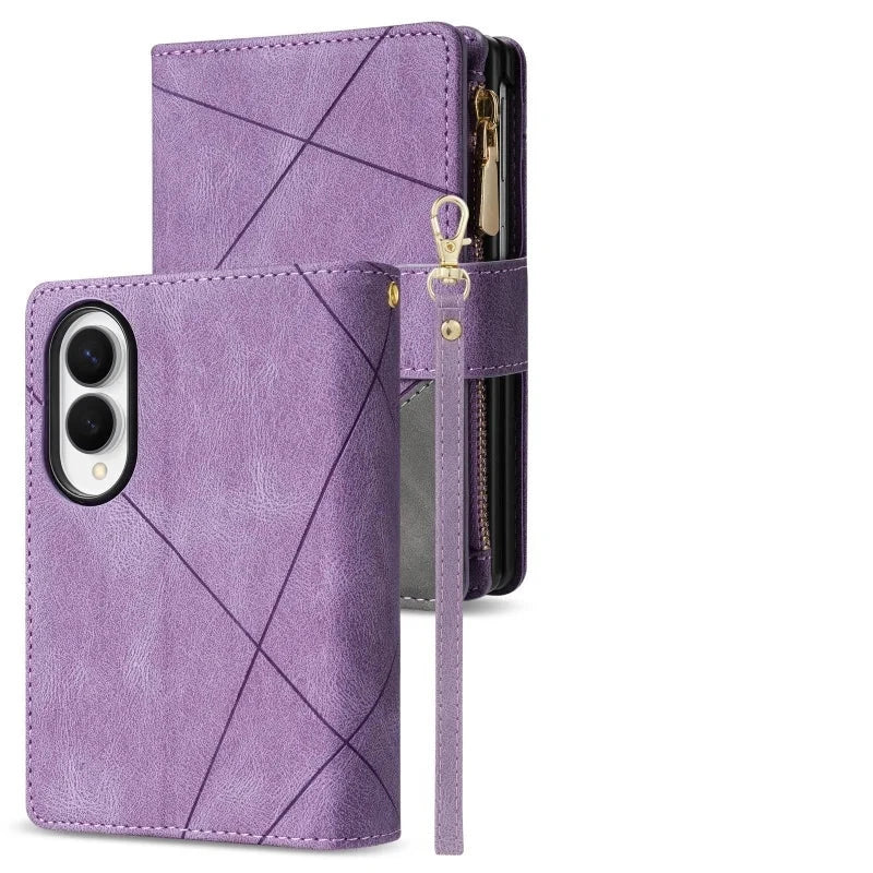 Embossed Leather 9-Card Wallet Case with Detachable Wrist Strap for Samsung Galaxy Z Fold 8