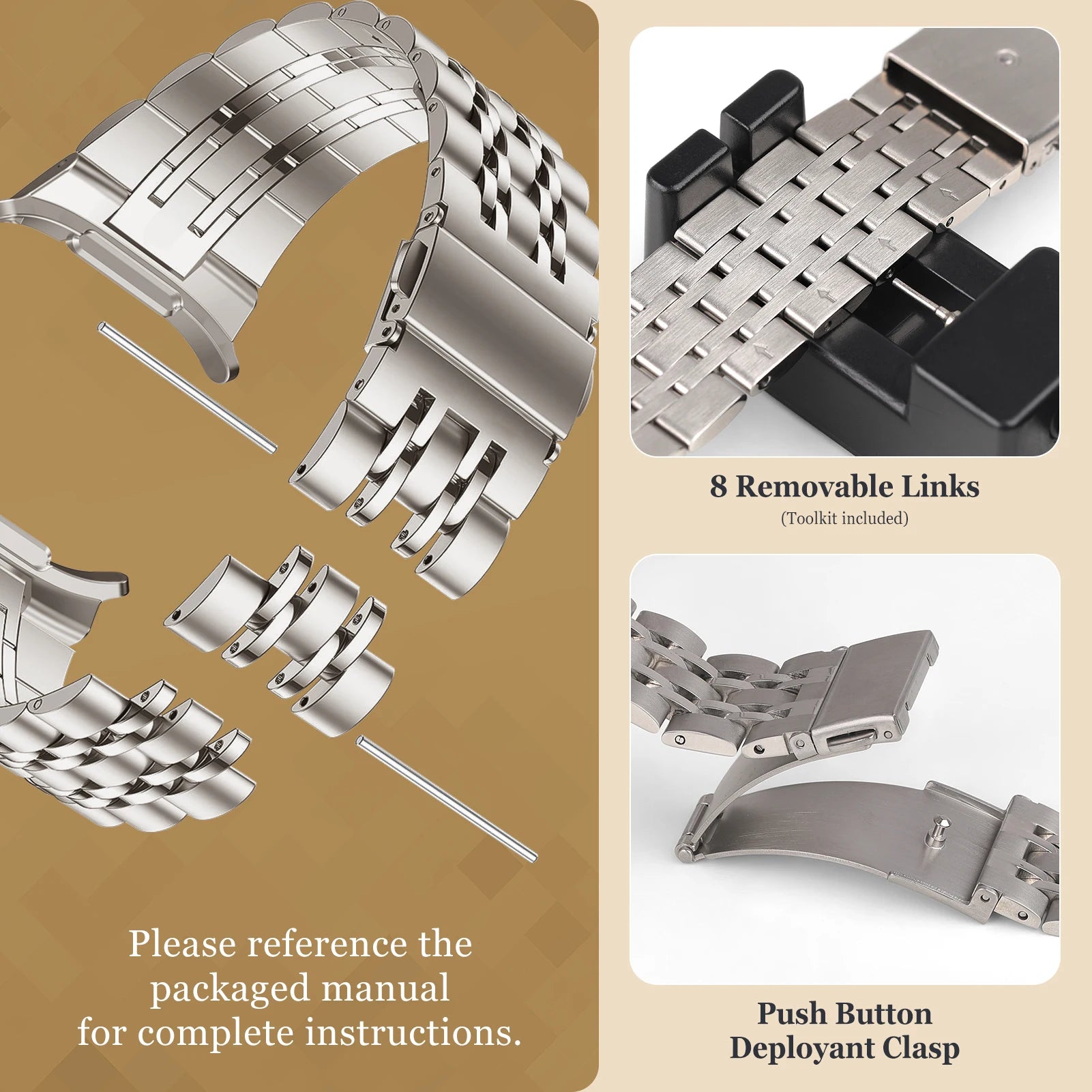 Stainless Steel Metal Link Bracelet for Samsung Galaxy Watch 8 / Galaxy Watch 8 Classic